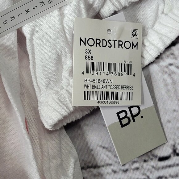 Bp Puff Sleeve Crop Top In White Brilliant Tossed Berries Linen NWT Size 3X - Picture 6 of 11